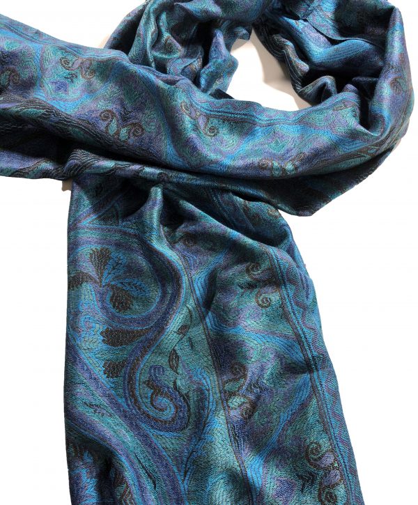 Blue And Green Jamawar Pashmina Scarf Rayz International